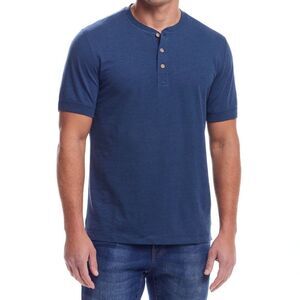 Weatherproof‎ Short Sleeve Melange Henley In Sargasso Sea color sz L nwt in pkg